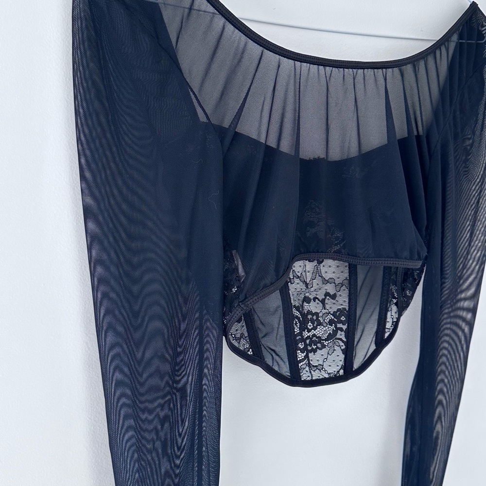 Elegant Black Lace Sheer Bodysuit